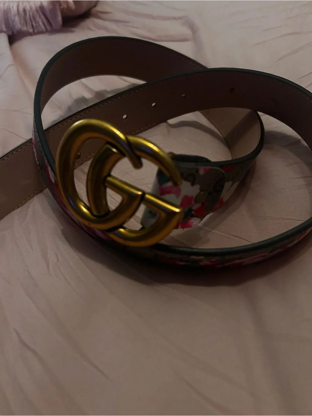 Gucci Floral Monogram GG Buckle Belt in Pink and Brown - Picture 3 of 6